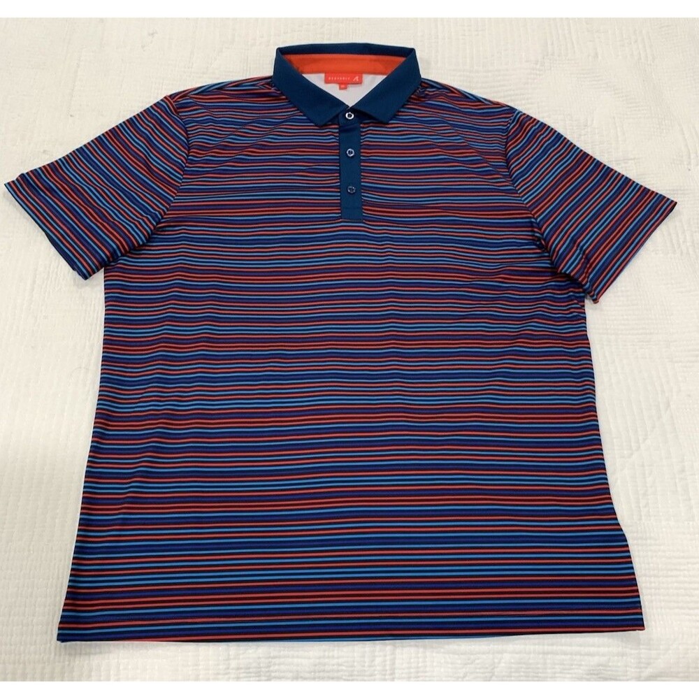 Redvanly Golf Polo Shirt Red Blue Striped Size XL Short Sleeve Shirt